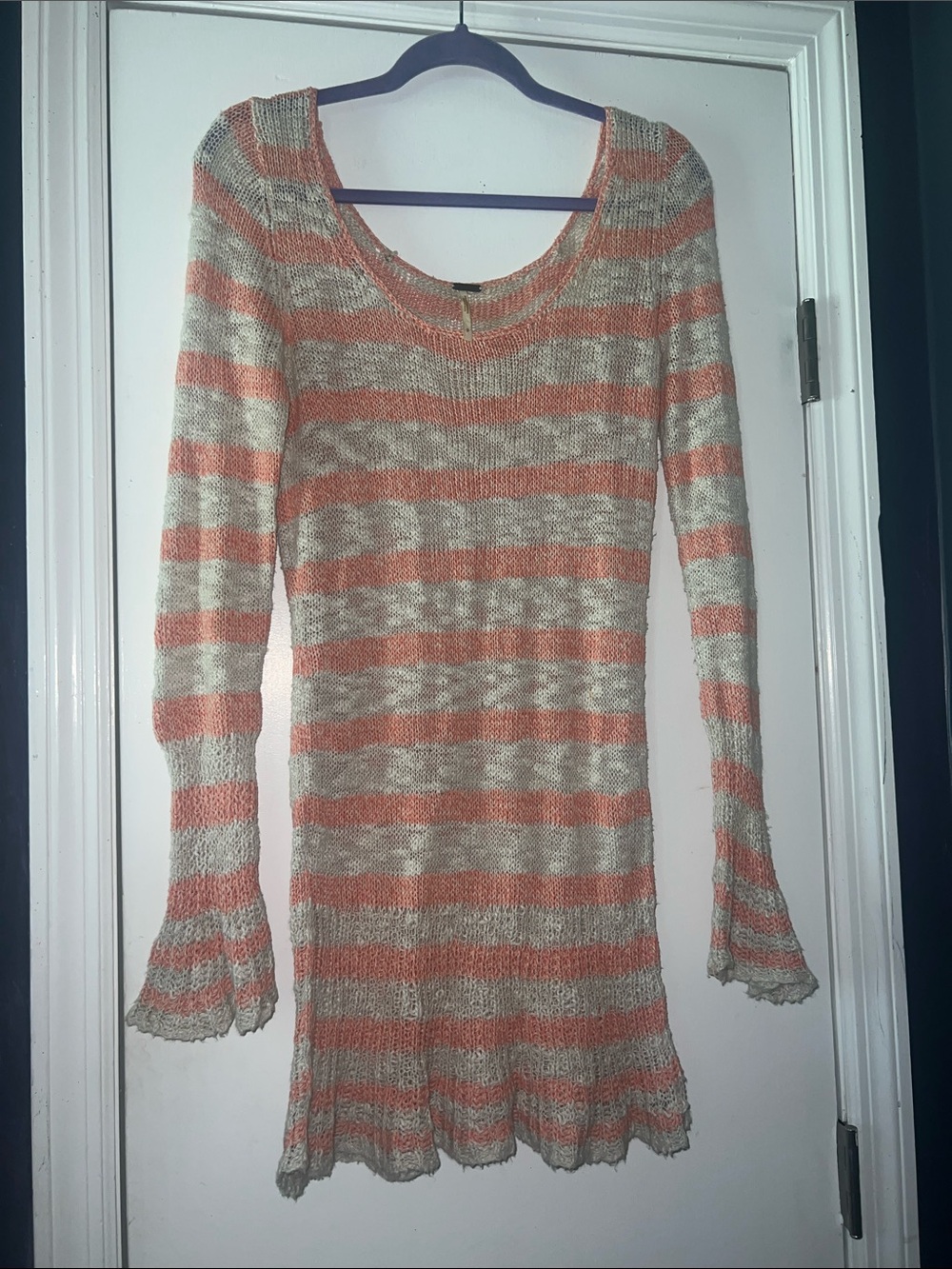 Free People Striped Knit Long Sleeve Tee in Peach and Cream